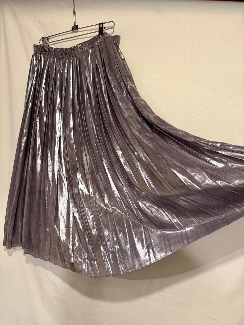 Anthropologie’s Seen Worn Kept Brand Metallic Pleated Midi Skirt - Silver US 6